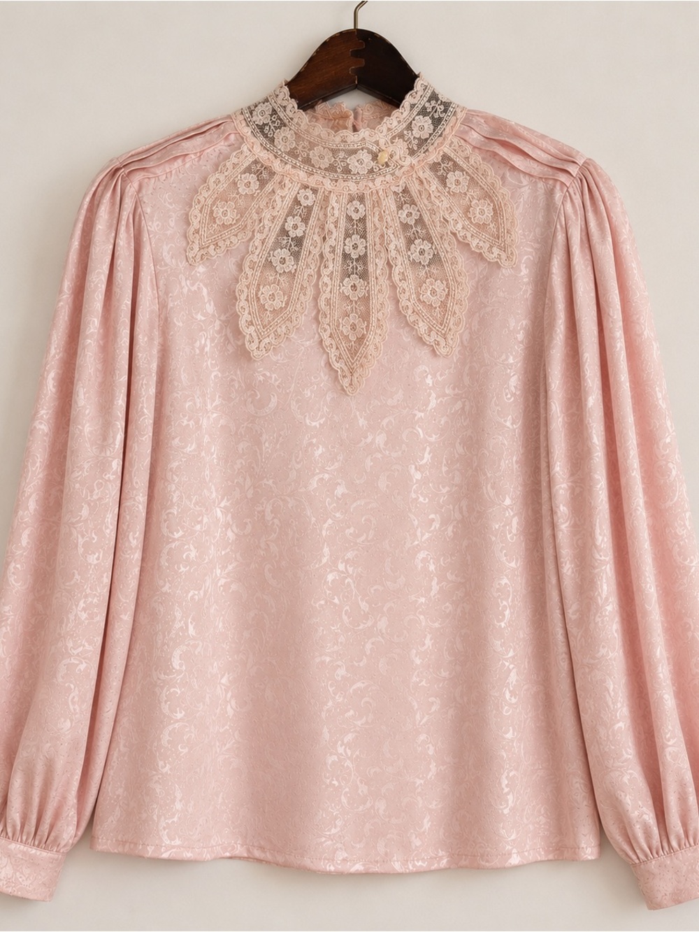 Vintage Nicola Pink Jacquard Lace Blouse Button Back Size 12